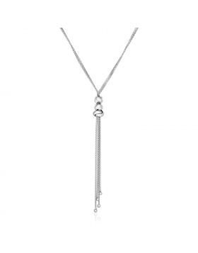 Sterling Silver 18 inch Lariat Necklace with Polished Twists and beads-18''