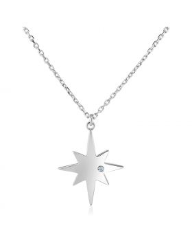 Sterling Silver 18 inch Necklace with Polished Star with Diamond-18''