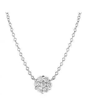 14k White Gold Necklace with Round Pendant with Diamonds-18''