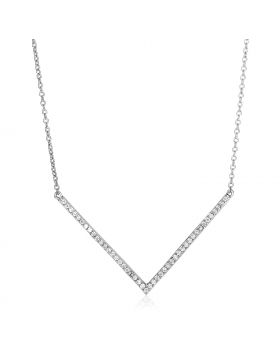 Sterling Silver V Necklace with Cubic Zirconias-18''