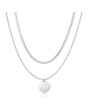 Sterling Silver 16 inch Two Strand Necklace with Polished Heart-16''