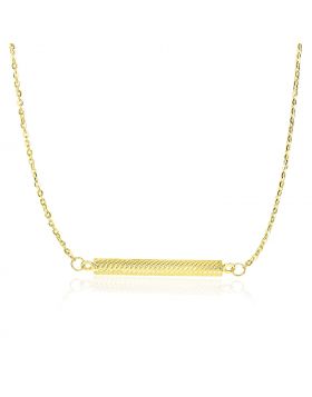 14k Yellow Gold Textured Bar Style Chain Necklace-18''