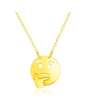 14k Yellow Gold Necklace with Thinking Emoji Symbol-16''
