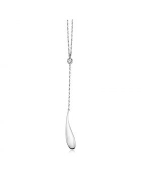14k White Gold Teardrop Lariat Necklace with Diamond-18''