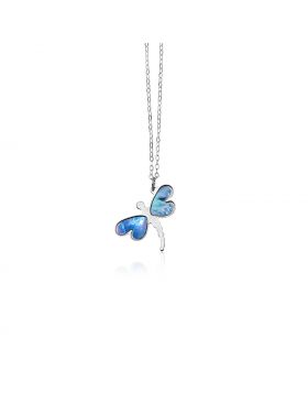 14k White Gold Dragonfly Necklace with White Mother of Pearl-18''