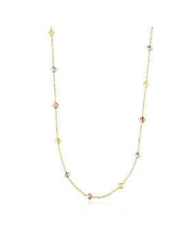 14k Tri-Color Gold Necklace with Faceted Diamond Shape Stations-18''