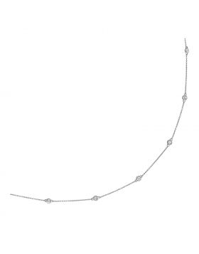 14k White Gold Station Necklace with Round Diamonds-18''