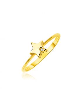 14k Yellow Gold Polished Star Ring with Diamond-7