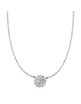 14k White Gold Necklace with Round Pendant with White Diamonds-18''