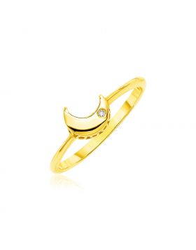 14k Yellow Gold Polished Moon Ring with Diamond-7