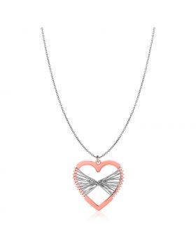 Sterling Silver Two Toned Wire Wrapped Heart Necklace-18''