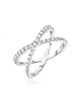 Sterling Silver X Motif Ring with Cubic Zirconias-7