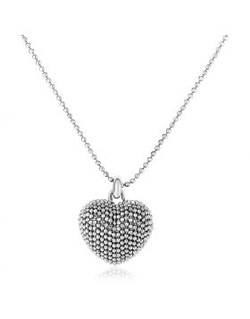 Sterling Silver 18 inch Necklace with Bead Textured Heart Pendant-18''