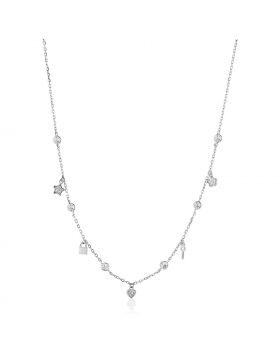 Sterling Silver 18 inch Necklace with Novelty Dangles and Cubic Zicronias-18''