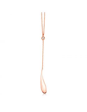 14k Rose Gold Teardrop Lariat Necklace with Diamond-18''