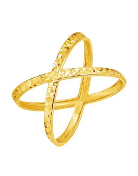14k Yellow Gold Textured X Profile Ring-7
