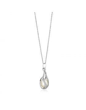 Sterling Silver Twisted Cage Style Necklace with Freshwater Pearl-18''