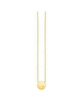 14k Yellow Gold Necklace with Polished Round Pendant with Diamond-18''