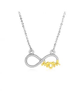 Sterling Silver Two Toned Mom Necklace with Cubic Zirconias-18''
