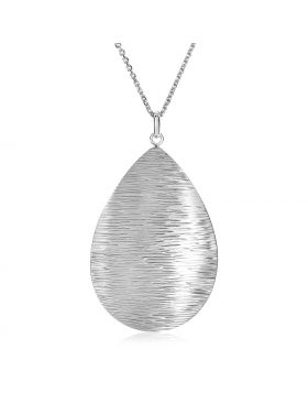 Sterling Silver Textured Puffed Teardrop Necklace-18''