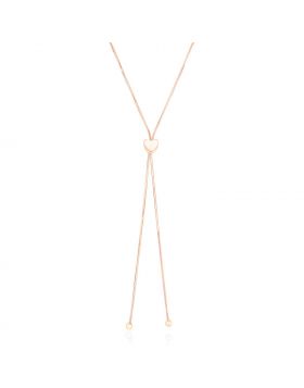 14k Rose Gold Adjustable Heart Style Lariat Necklace-24''