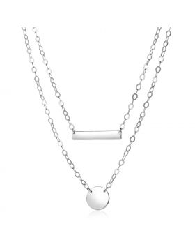 Sterling Silver 18 inch Two Strand Necklace with Polished Bar and Circle Charms-18''