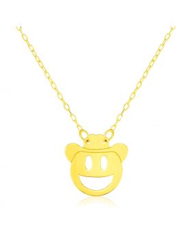 14k Yellow Gold Necklace with Cowboy Emoji Symbol-16''