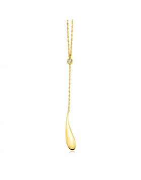 14k Yellow Gold Teardrop Lariat Necklace with Diamond-18''