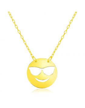 14k Yellow Gold Necklace with Cool Emoji Symbol-16''