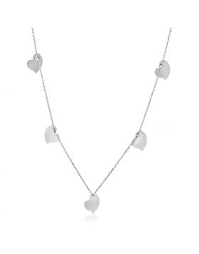 Sterling Silver 24 inch Necklace with Polished Heart Dangles-24''