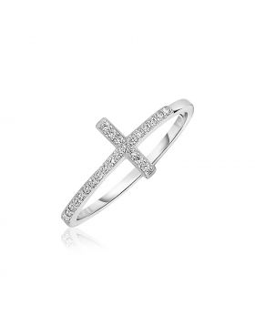 Sterling Silver Cross Ring with Cubic Zirconias-7