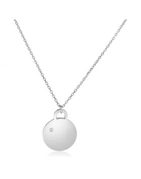 Sterling Silver 18 inch Necklace with Polished Disc with Diamond-18''