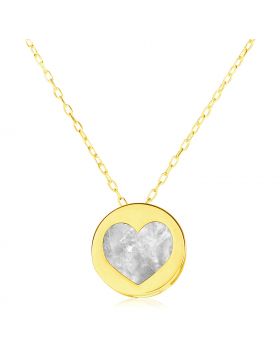 14k Yellow Gold Necklace with Heart in Mother of Pearl-16''