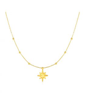 14k Yellow Gold Necklace with Eight Pointed Star and Beads-18''