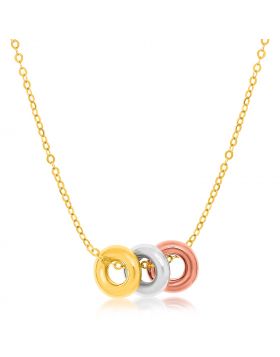 14k Tri-Color Gold Chain Necklace with Three Open Circle Accents-18''