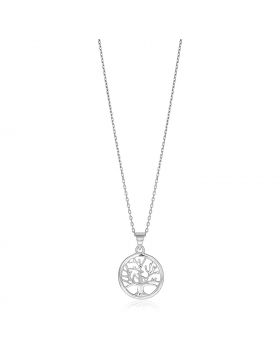 Sterling Silver inch Round Tree of Life Necklace-18''