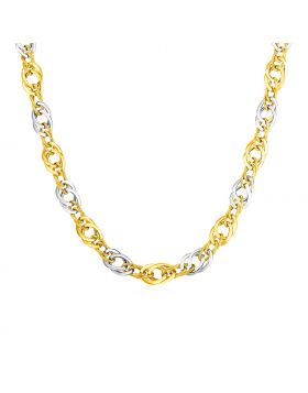 14k Two Tone Gold Double Oval Link Necklace-18''