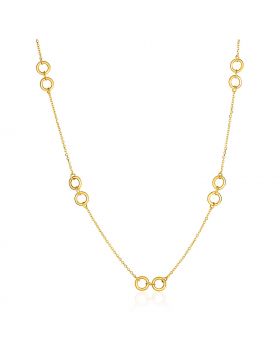 14k Yellow Gold Double Ring and Cable Chain Necklace-18''