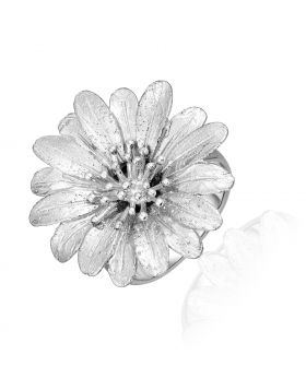 Sterling Silver Flower Ring with Sparkle Texture-7