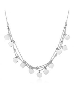 Sterling Silver 18 inch Multiple Chain Necklace with Polished Hearts-18''