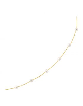 14k Yellow Gold Necklace with White Pearls-16''