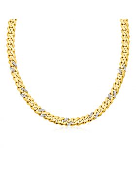 14k Yellow Gold 18 inch Polished Curb Chain Necklace with Diamonds-18''