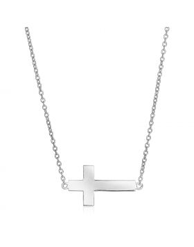 Sterling Silver Polished Cross Necklace-18''