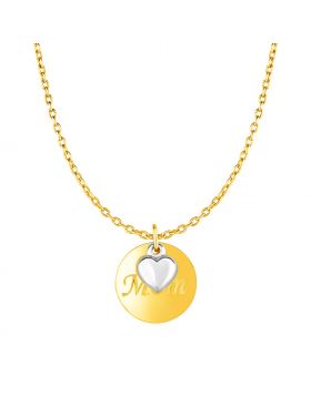 Necklace with Mom Pendant and Heart in 10k Two Tone Gold-18''