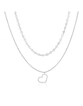 Sterling Silver 16 inch Two Strand Necklace with Open Polished Heart-16''