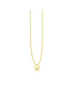 14k Yellow Gold Polished Star Necklace with Diamond-18''