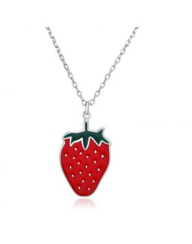 Sterling Silver 18 inch Necklace with Enameled Strawberry-18''