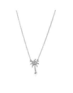 Sterling Silver Palm Tree Necklace with Cubic Zirconias-18''