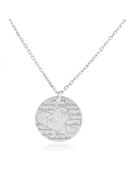 Sterling Silver 18 inch Necklace with Engraved Round Mom Pendant-18''