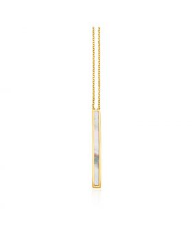 14k Yellow Gold Bar Necklace with Mother of Pearl-18''